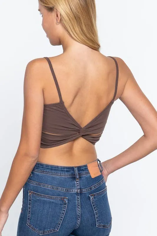 Round Neck Removable Bra Cup Twisted Back Cami Top