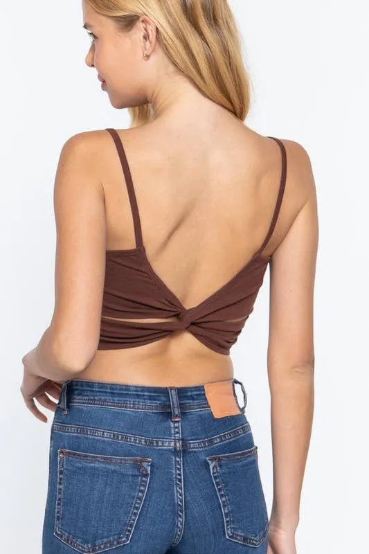Round Neck Removable Bra Cup Twisted Back Cami Top