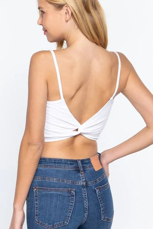 Round Neck Removable Bra Cup Twisted Back Cami Top