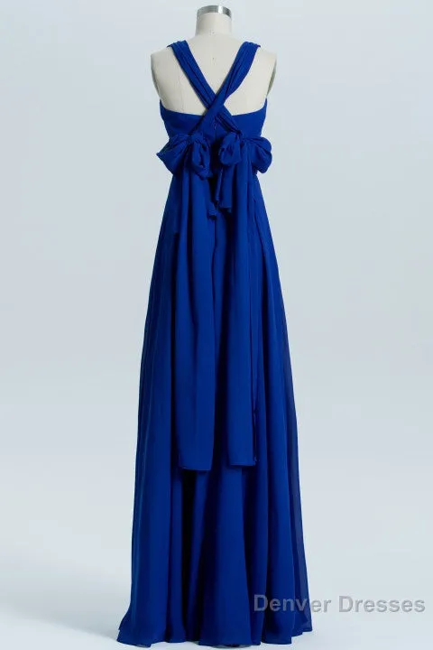 Royal Blue A-line Chiffon Long Convertible Bridesmaid Dress