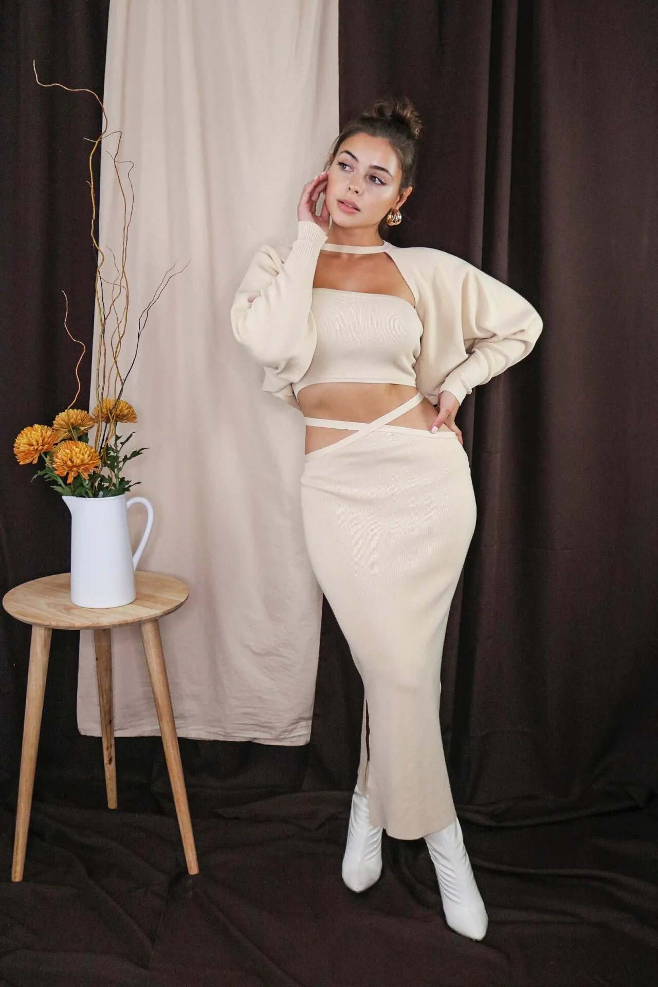 'Solstice' Three Piece Sweater Set in Cream